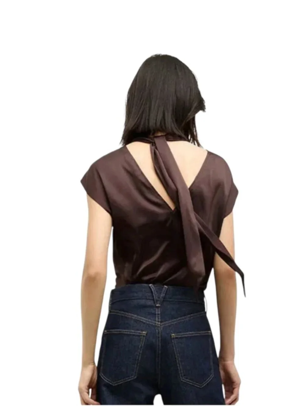 Veronica Beard Leilany Draped Top Shirt Blouse Womens 0 Brown Chocolate Silk - Picture 2 of 13